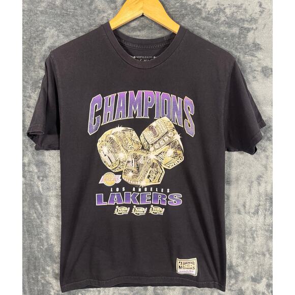 Mitchell & Ness Retro Los Angeles Lakers Graphic Black T-Shirt Men's Medium - Picture 1 of 7